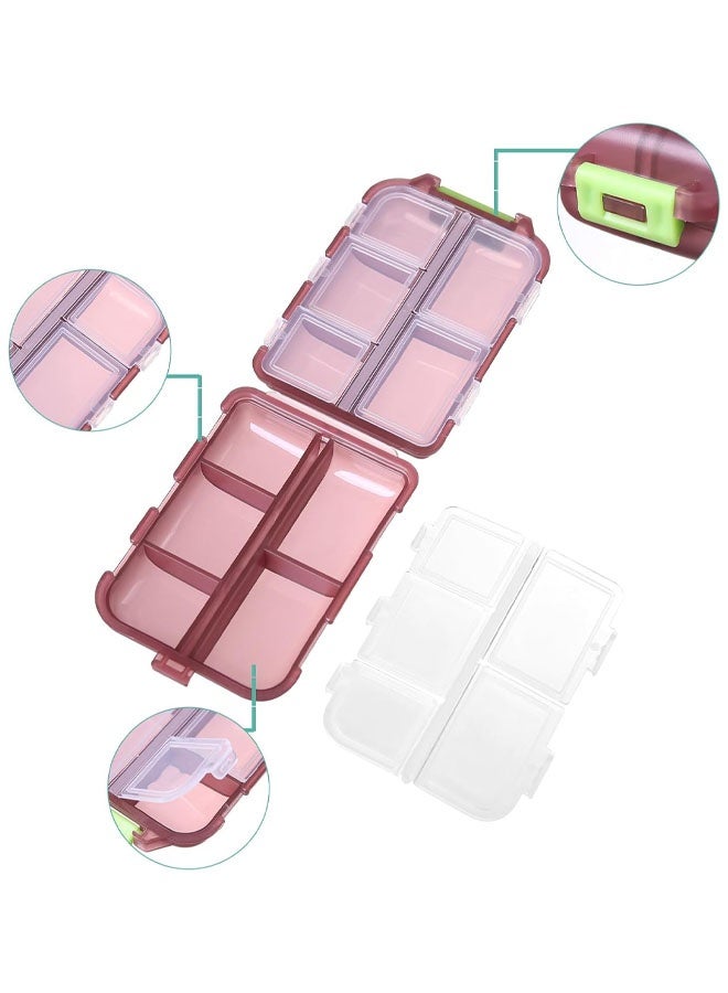 علبة تنظيم حبوب السفر (قطعتان)، حافظة حبوب محمولة، موزع حبوب، منظم حبوب سفر أسبوعي صغير لمدة 7 أيام مع 10 أقسام لأدوية مختلفة، فيتامينات، زيت السمك - Image 3